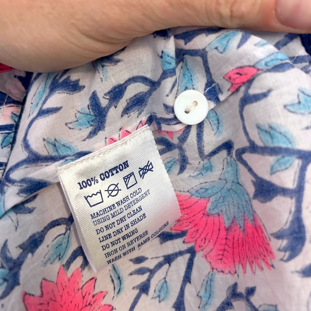 Pink City Prints Floral Block Print Cotton Midi Dress Pink‎ Blue Boho Small - Picture 8 of 9